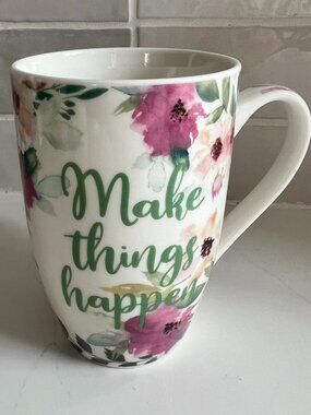 Orly Maison Make Things Happen Floral Coffee Mug Inspirational Quote Ceramic Cup